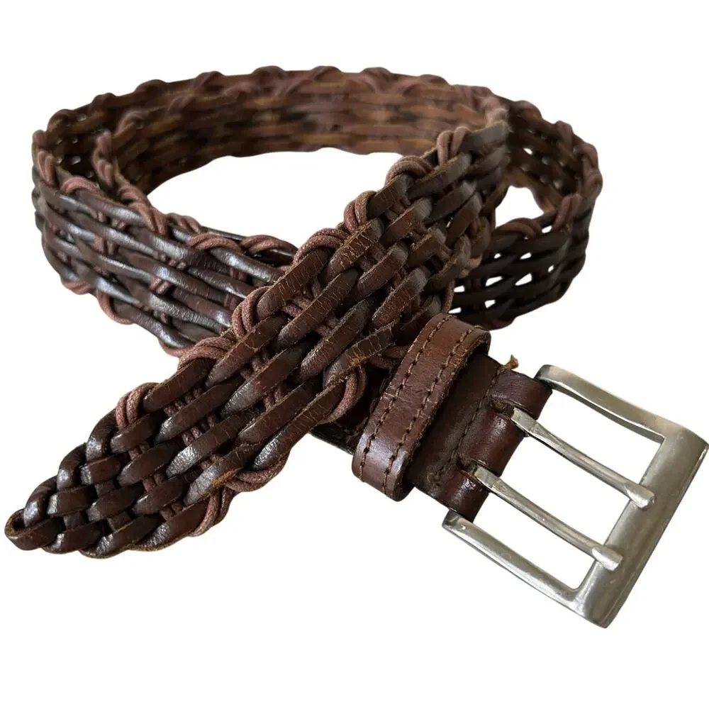 Vintage Leather Woven Braided Belt Brown Boho Western Indie 18/20 plus 2XL